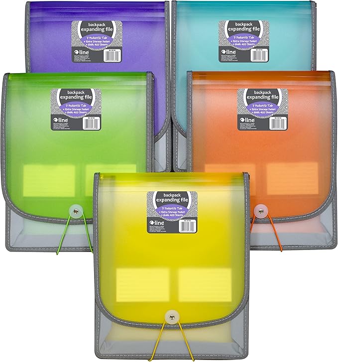 C-Line 7-Pocket Vertical Expanding Backpack Organizer File, 1 File, Color May Vary (58700), Assorted, 1" x 10 1/4" x 12 3/4" (Pack of 12)