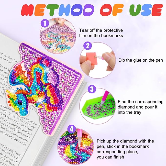 WIVICO 4 pcs Diamond Painting Bookmarks, DIY Diamond Art Kits for Adults, Book Corner - Protecting Bookmark Craft Supplies Kits for Book Lovers(Dragon)