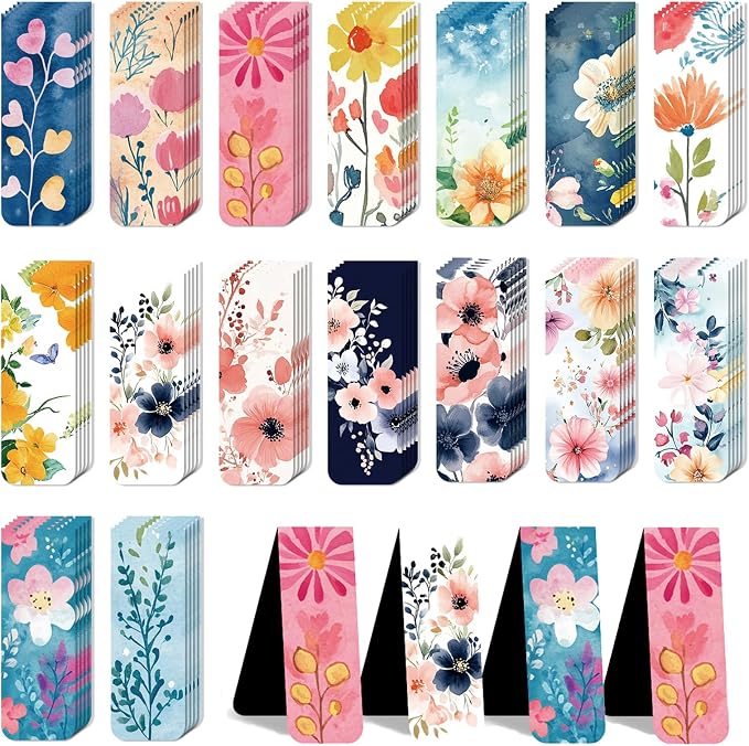 96 Pieces Magnetic Bookmarks Magnet Page Markers - Book Marks for Reading Women & Men with Storage Boxes - Cute Magnet Bookmark Clips for Reading Pleasure（Flowers）