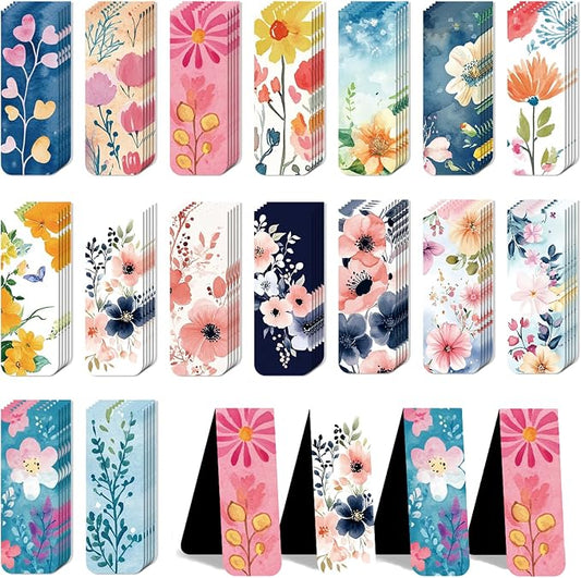 96 Pieces Magnetic Bookmarks Magnet Page Markers - Book Marks for Reading Women & Men with Storage Boxes - Cute Magnet Bookmark Clips for Reading Pleasure（Flowers）