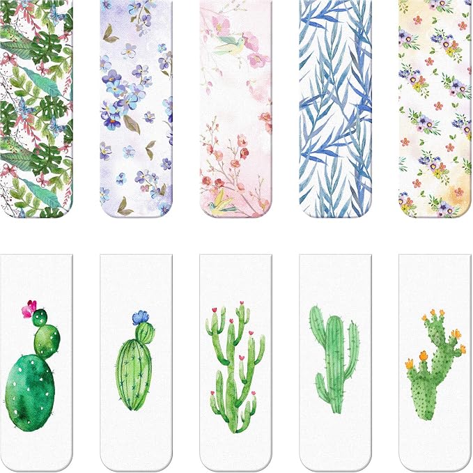 Chinco 10 Pieces Magnetic Bookmarks Clips Magnet Page Markers Assorted Book Markers Set for Women Reading Gifts(Cactus)