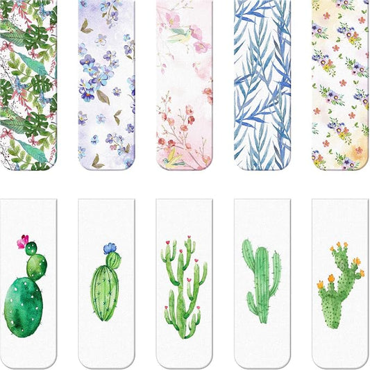 Chinco 10 Pieces Magnetic Bookmarks Clips Magnet Page Markers Assorted Book Markers Set for Women Reading Gifts(Cactus)