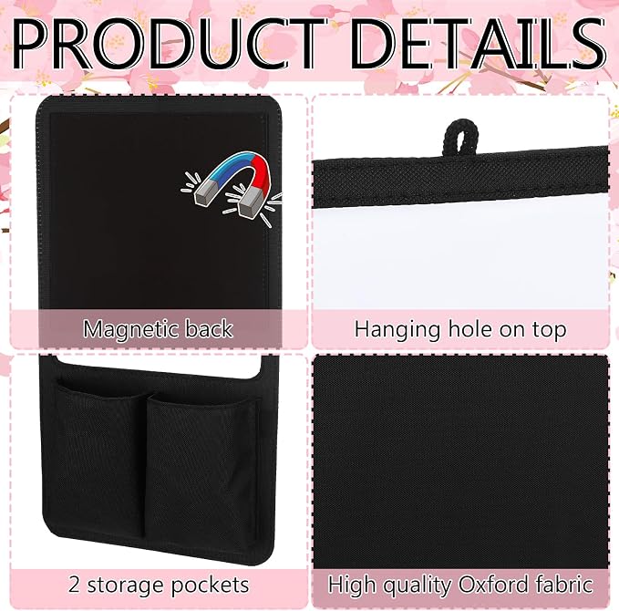 Briwooody Magnetic Locker Organizer 7.8 x 12.6 Inch Locker Accessories Magnetic White Board with Holder Bag Back to School Holder Bag First Day of School Supplies for Cabinet Refrigerator(Black)