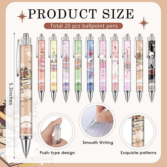 Affrolling 60 Pcs 20 Set Book Club Tarot Bookmarks and Pens Double Sided Romance Reading Lover Gifts Dark Romance Book Club Readers Accessories Supplies Gifts Bulk for Women Teachers Reading