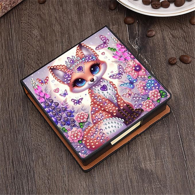 Fox Diamonds Painting Kit Note Box,Animal Memo Paper Storage Box Diamond Art,Sticky Note Holder Diamond Art,Diamond Painting Memo Pad For Office Desk. (Fox)