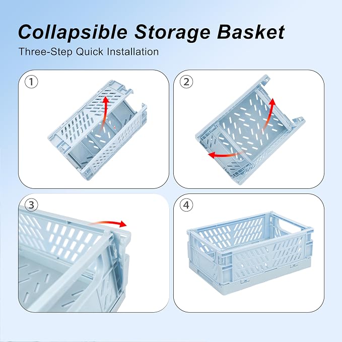 6 Pack Mini Foldable Small Plastic Baskets for Organizing and Storage，Collapsible Storage Crates,Mini Bins for Home Kitchen Bedroom Bathroom Office (Blue, Small 6x4x2.2)