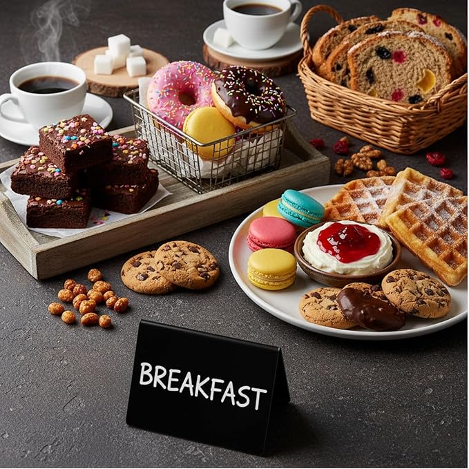 Outus 12 Pcs 4 x 3 Inches Buffet Food Labels Mini Small Chalkboard Signs Black Acrylic Food Markers Little Price Signs with 2 Pcs Erasable Marker for Wedding Birthday Bakery Table Display