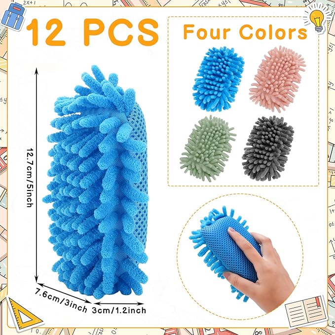 Jspupifip 12 Pcs Dry Erase Shag Eraser Microfiber Shag Whiteboard Eraser Magnetic Dry Erase Washable for Markers Chalk Home Classroom Office Supply, Blue Gray Light Pink Green