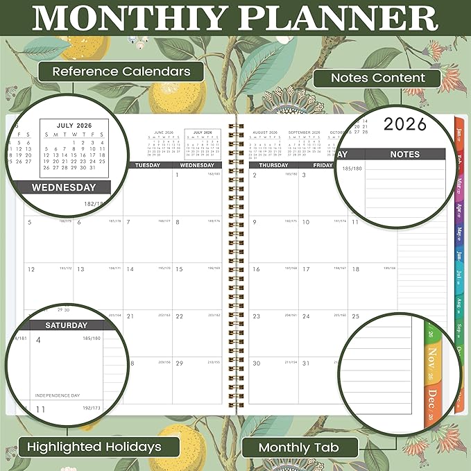 Monthly Planner 2026-2027 - Planner 2026-2027, JUL 2026 - JUN 2027, 26-27 Monthly Planners 9" x 11" with Colorful Tabs, 12-Month Planner/Calendar with Pocket, Thick Paper, Twin-Wire Binding - Lemon