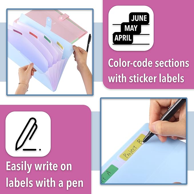 Mr. Pen Expanding File Folder, 2 Pack, 5 Pocket, Accordion Folder with Labels, A4/Letter Size, Waterproof and Tearproof