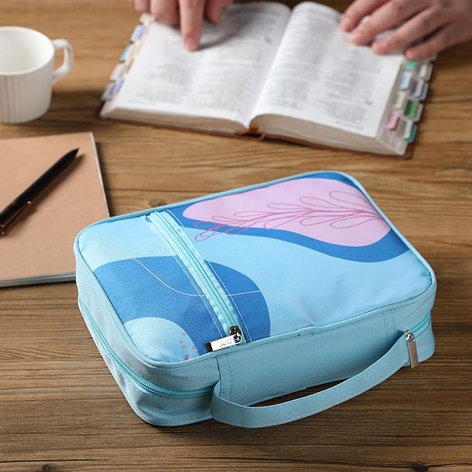 Mr. Pen- Bible Cover Case, Carrying Book Case with Durable Handle and Zippered Pocket, Bible Protective Church Bag for Men & Women, Christian Gifts, Aqua Flora
