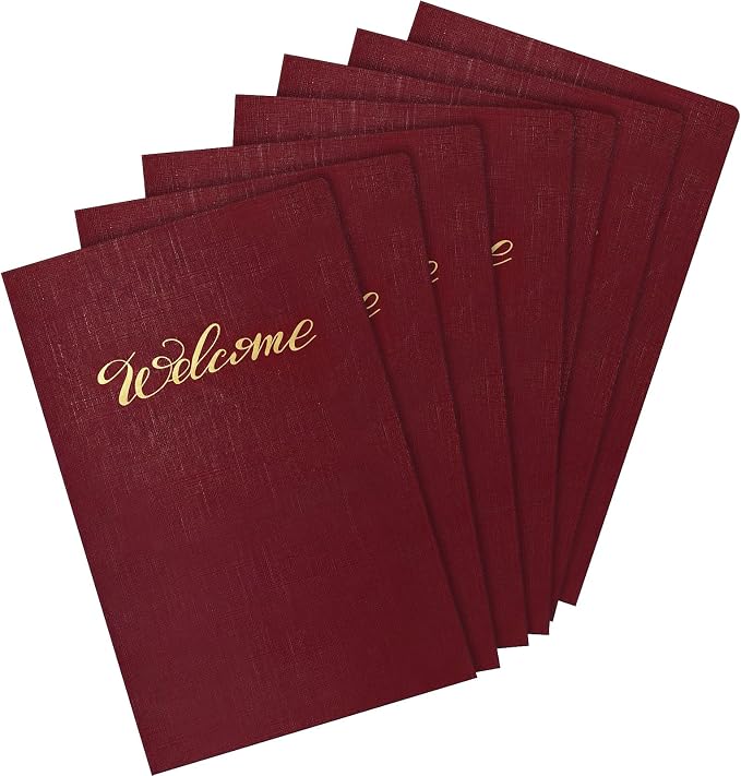 Affrolling 50 Pack 6 x 9 Inch Welcome Pocket Folders Church Visitor Welcome Folder Presentation Folder Employee File Folders for Weddings, Party, Conference, Seminars, Bar Mitzvah(Burgundy Linen)