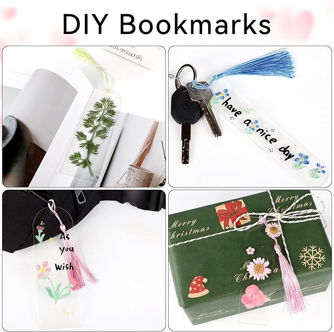 30 Pcs Acrylic Bookmark Blanks Bulk Clear Book Marks Kit with 30 Pcs Colorful Tassels Transparent Reading Book Page Mark Tags Set DIY Crafts Arts Projects Rectangle Oval Semicircle