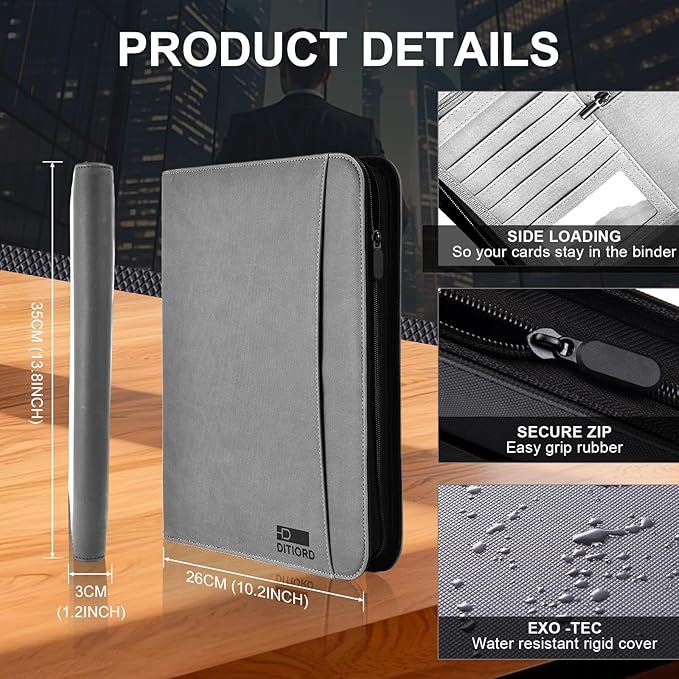 Premium Vegan Leather Padfolio with Zipper – 8.5" x 11" Portfolio Organizer for Legal Pads & Spiral Notebooks – Professional Business Folder for Men and Women (Gray)