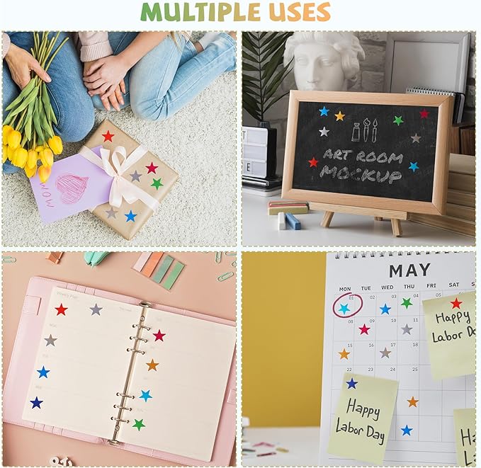 ONEDONE Star Stickers for Kids Reward - 10 Colors Small Star Stickers 2400 PCS Reward Sticker for Kids Behavior Chart School Classroom Teacher Supplies 0.6" Teacher Sticker