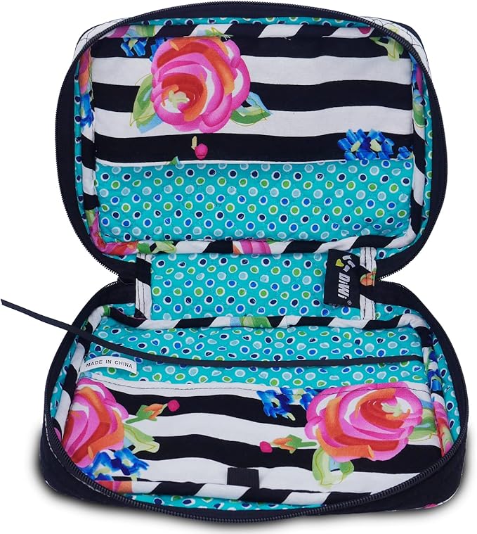 DIWI Quilted Cotton Bible Cover Bible Case Book Bag Large Sizes 10 X 7 X 2.75 Inches (L, C1 Jumping Rose)