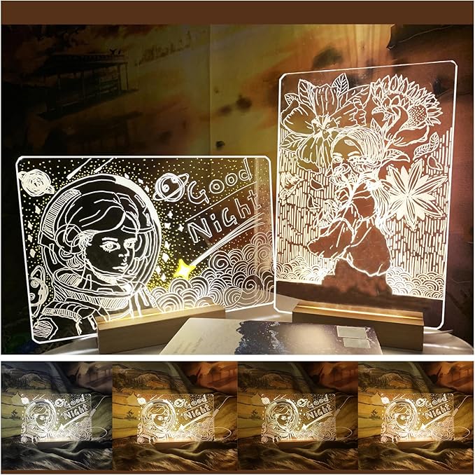 LED Acrylic Message Board Light Up, Three-Color Plus Orange, 11.8 x 7.87 Inch Writing Board, Creative Planning Display, 2 Pack Note Board with Colors