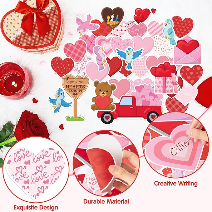 136Pcs Valentine’s Day Tree Bulletin Board Classroom Decoration Set Heart Bulletin Board Name Tags Hearts Tree Cutouts Chalkboard Wall Decor for Elementary School Home Valentines Supplies