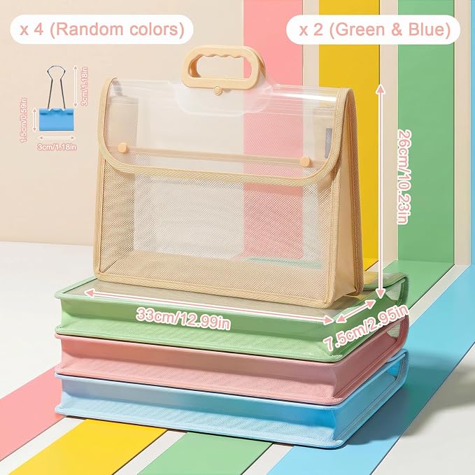SAYEEC Plastic Expanding File Folder Portable Folders with Handle Transparent File Folder Organizer Large Capacity Document Organizer Briefcase Pouch Bag for Office Home, Fit Letter/A4 Size (2 Pack)