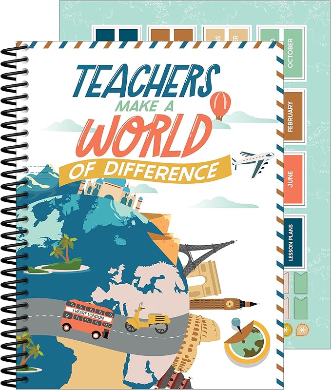 Carson Dellosa Let's Explore Teacher Planner 2025-2026, Undated 8" x 11" Lesson Plan Book With Retro Stickers, Class Schedule, Weekly Calendar, Classroom Must Haves, Homeschool and School Supplies