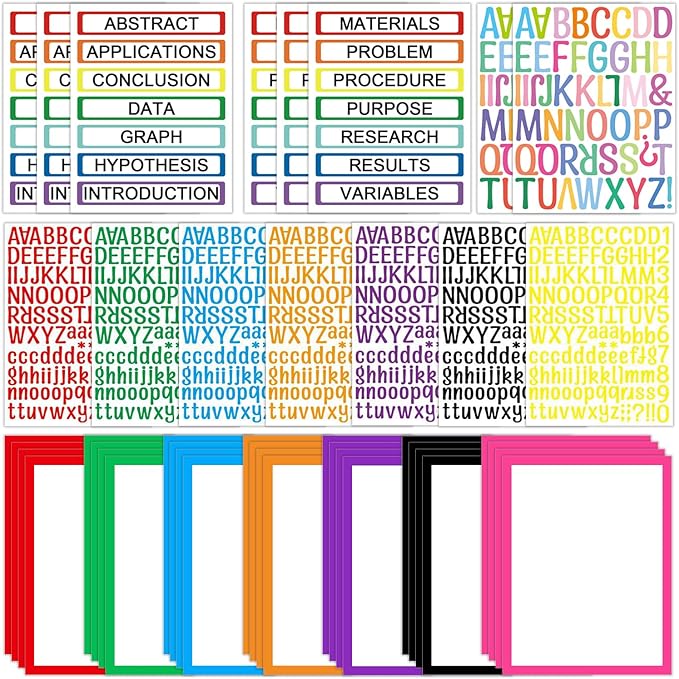 43 Colorful Sheets Science Fair Board Supplies Self Adhesive Presentation Science Subtitles Fair Project Titles Personalized Letter Sticker Supplies for Classroom Office