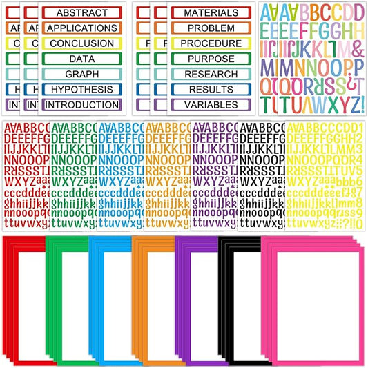 43 Colorful Sheets Science Fair Board Supplies Self Adhesive Presentation Science Subtitles Fair Project Titles Personalized Letter Sticker Supplies for Classroom Office