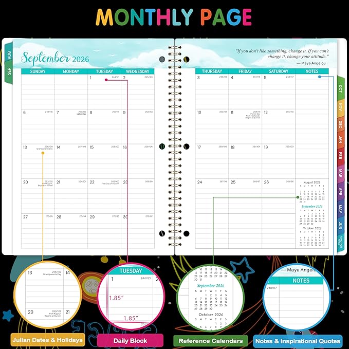 Student Planner 2026-2027 - Academic Planner 2026-2027, Aug. 2026 - Jun. 2027, Weekly and Monthly School Planner For Student, Stickers & Subject Function Pages, 9" x 11"(A4 Size), Doodle Space Style