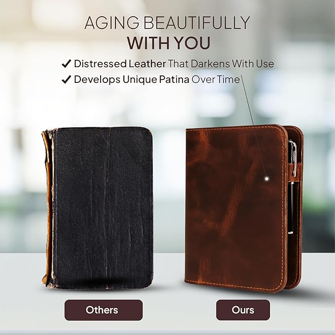 Genuine Leather A5 Journal Cover Refillable Notebook Cover, Fits 5.75 x 8.25 in, Card Slots Pocket & Pen Holder, Handmade Professional Leather Organizer for Men & Women, Travel & Work Diary Cover (Tan)