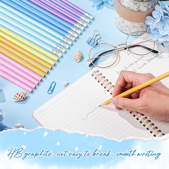 24 Pcs Round Pencils with Eraser 2 HB Cute Pencils Bulk for School Graphite Wood Color Unsharpened Pencil for Drawing Sketching Wedding School Teacher Supplies Student Reward