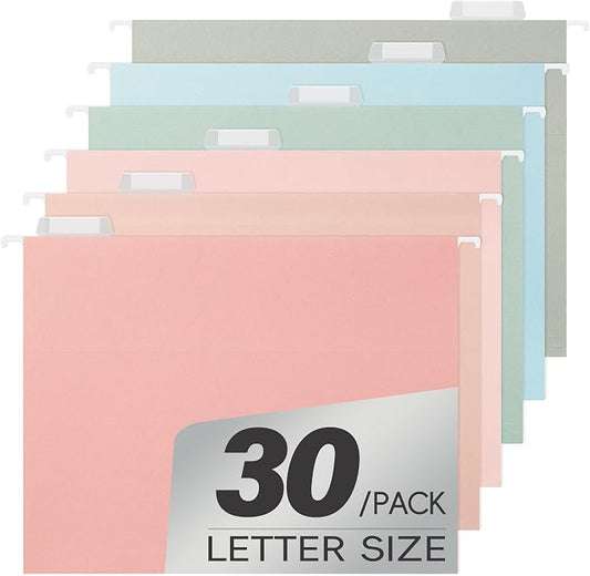 pmybupo 30Pack Standard Hanging File Folders,Hanging File Folders with 1/5-Cut Tabs,6 Pastel Colors Designed for Bulky Files,Filing Cabinets,Medical Charts