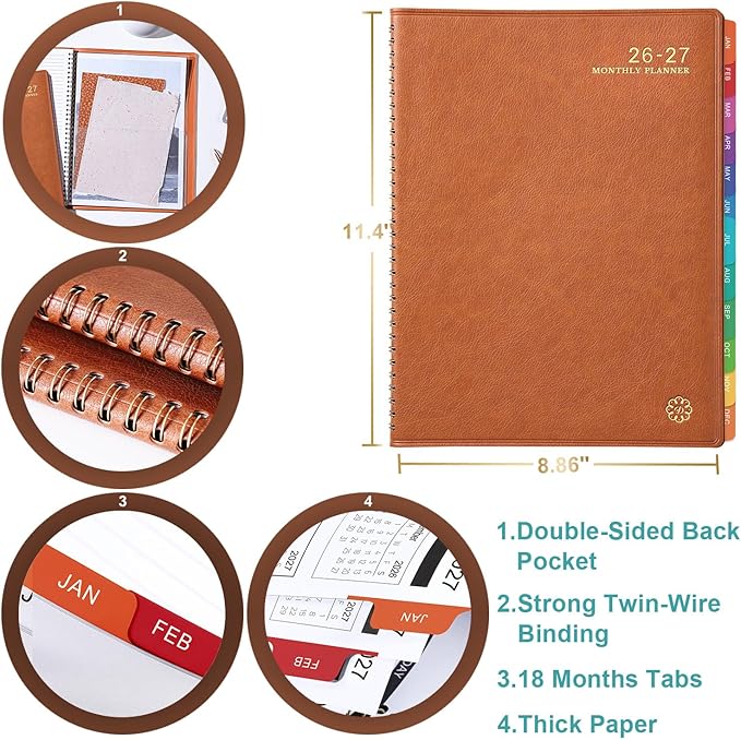 Monthly Planner 2026-2027 - 18 Months Planner 2026-2027 from July 2026 to December 2027, 8.86'' x 11.4'' with Coated Tabs, Inner Pocket