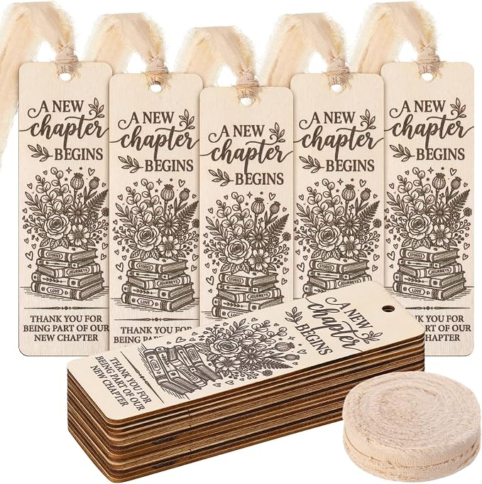 Pinkunn 50 Sets a New Chapter Begins Wedding Favors Wooden Bookmark Bulk Bridal Shower Thank You Gifts Book Lover Wedding Favor Bookish Party Supplies for Guests