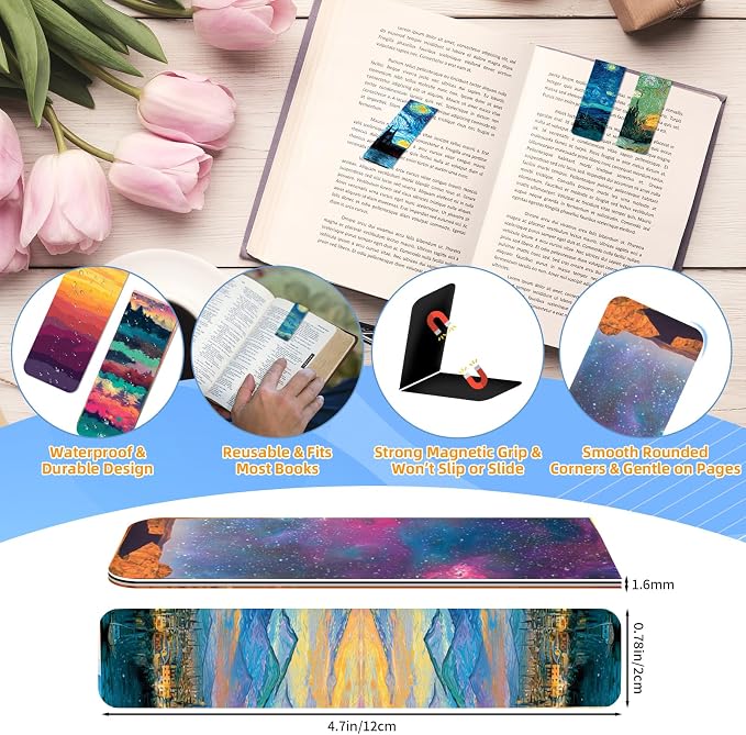 100 Pcs Magnetic Bookmarks Bulk, Cute Magnet Bookmark Page Clips - Magnetic Book Marks for Reading, Book Lovers, Teacher, Students, Women, Men – Party Favors, Teacher Gift, Bookmark Gift(Oil Painting)