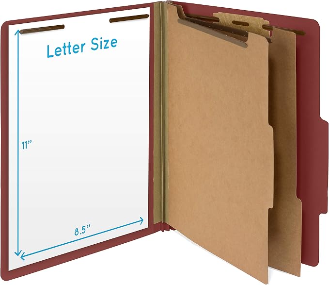 10 Red Classification Folders - 2 Divider - 2 Inch Expansions - Durable 2 Prongs Designed to Organize Standard Medical Files, Law Client Files, Office Reports - Letter Size, Red, 10 Pack
