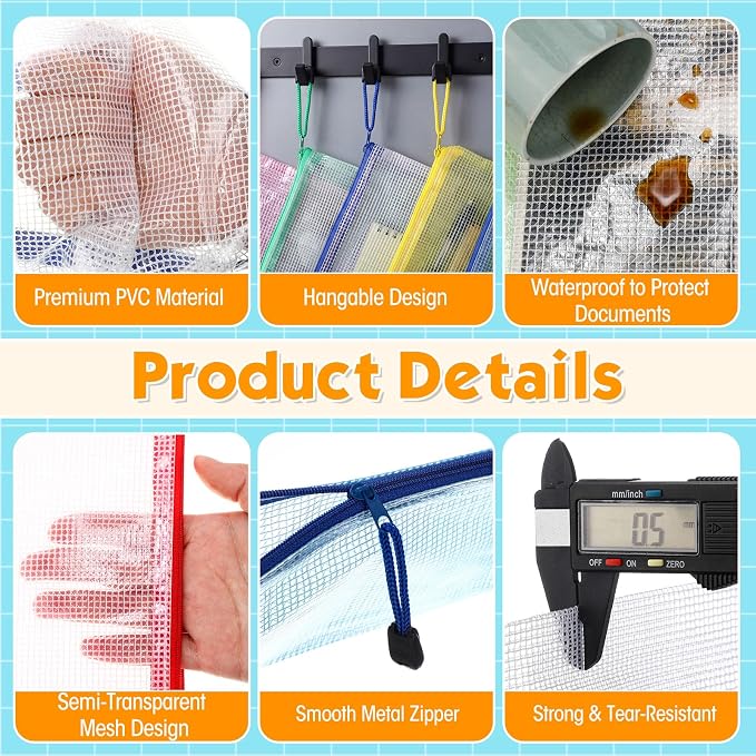 Handepo 1000 Pieces A6 Mesh Zipper Pouch Bulk, Pencil Storage Pouches Mesh Cosmetics Bag Waterproof Reusable File Folder Case for School Office Travel Supplies Organization (Solid Color Pouch)