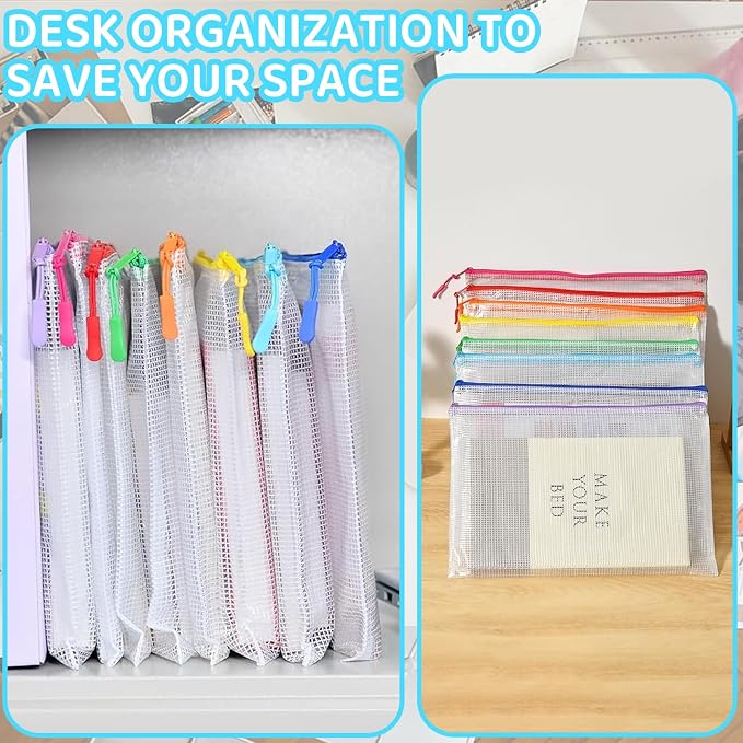 YOPCDJ 24pcs Mesh Zipper Pouch File Bags Puzzle Storage Bags, A4 13x9 Inches Large Reusable Zipper Pouches for Organizing Classroom Board Game Organization
