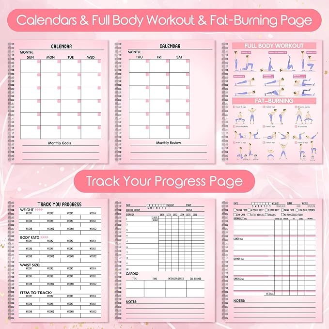 Harloon Food and Fitness Journal for Women Weight Loss Tracker Planner Workout Dairy Wellness Log Notebook with Calendar Calorie Counter Diet Meals Christmas Health Gift for Women Mom Wife, 8.5 x 11''