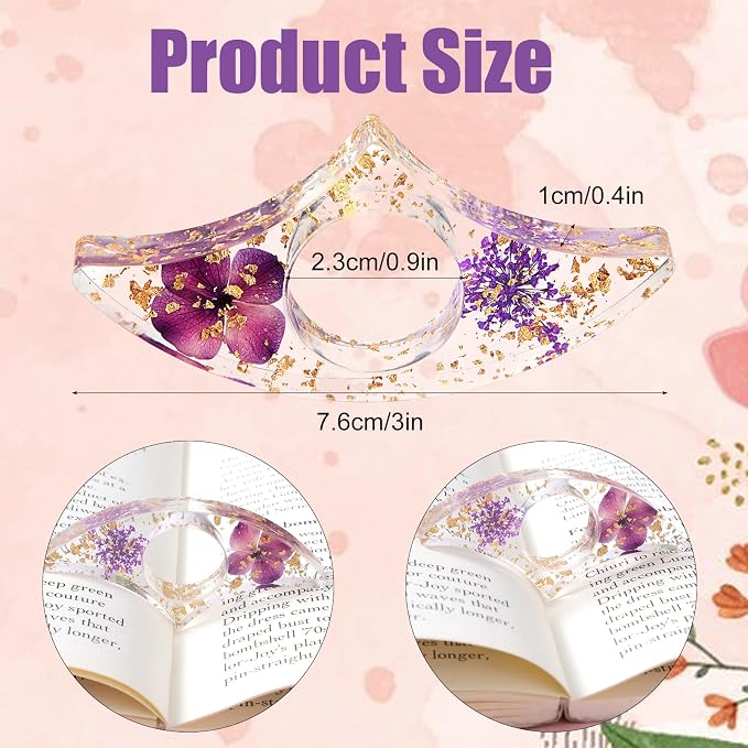4 Pcs Thumb Book Page Holder, Dried Flower Resin Finger Ring Opener Bookmark, Book Lovers Gifts for Reading, Bookworms, Teachers, Best Friend, Student, Handmade Reading Books Accessories