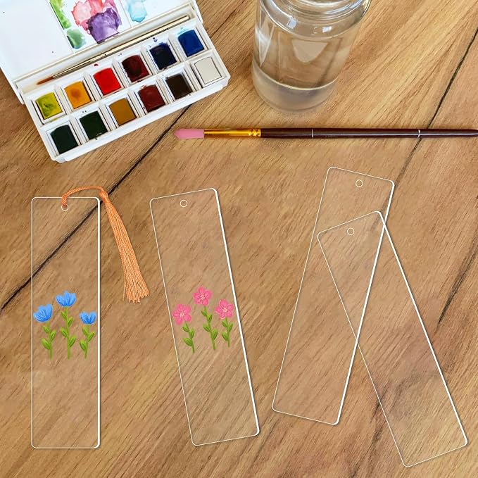 DSYIL 40 PCS Acrylic Bookmarks Blanks with 40 PCS Colorful Tassels, 1.8mm Thickness Rectangle DIY Clear Bookmark Bulk for Crafts Hanging Gift Tag Price Tags, 4.7 x 1.3 Inches