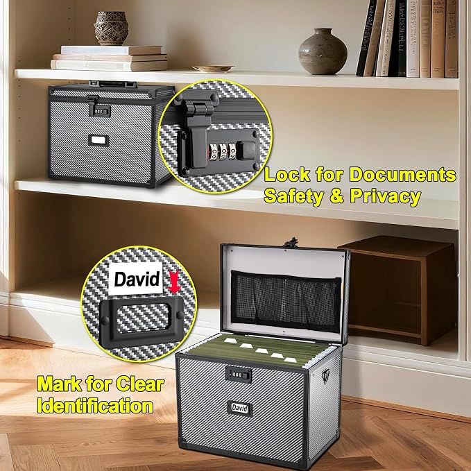 File Storage Cabinet File Organizer Document Organizer File Box in Office and Home with Combination Lock with 20 Letter Size Hanging Files (Diamond Black)