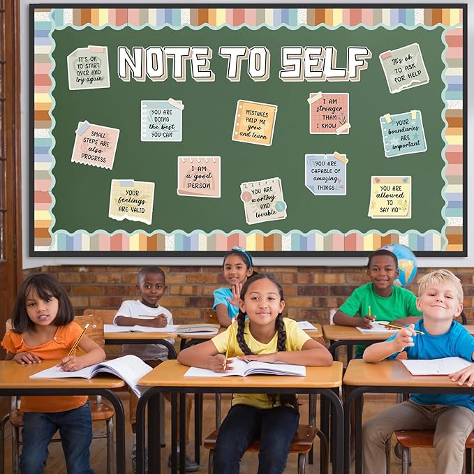 Epakh Mental Health Bulletin Board for Classroom Note to Self Bulletin Board Decor Inspirational Positive Affirmations Accents Cutouts for Therapy Offices Classroom Wall Decorations