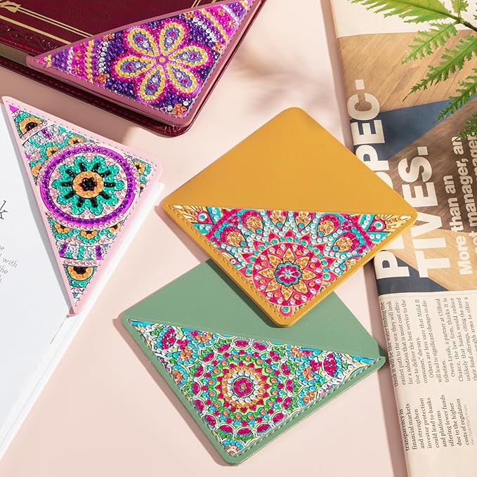 6 PCS Diamond Art Corner Bookmarks, Diamond Painting Bookmarks for Adults Kids Book Corner - Protecting DIY Paint by Dots Home Office Beginner Gifts for Mom Christmas Gifts for Women (Mandala Flower