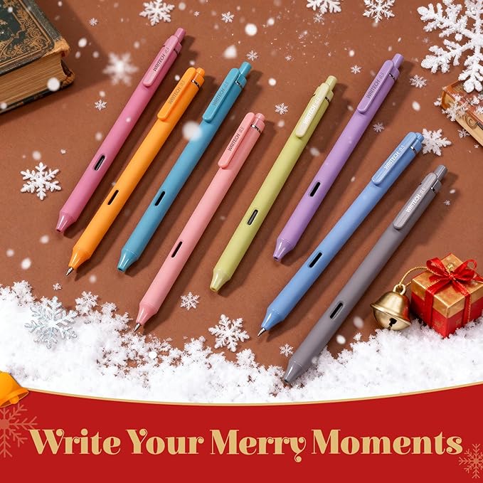 WRITECH Fine Point Gel Pens: 8ct 0.5mm Multi Colored Ink Colors Retractable Pen for Smooth Writing Note Taking Journaling Assorted Coloring No Bleed & Smear & Smudge (Vintage Set)