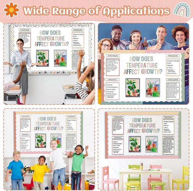 129Pcs Boho Science Fair Board Supplies Includes Self Adhesive Science Fair Project Titles Subtitles Presentation Bulletin Border Letter Stickers Trim Scalloped Bulletin Borders for Classroom Office