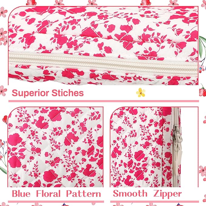 Aliceset Large Bible Cover Case for Women, Red Rose Quilted Cotton Bible Carrying Case Organizer Bag with Handle and Zipper, for Christian Easter Gifts, Study Supplies Accessories