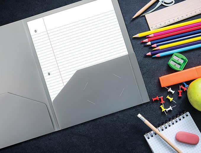 Better Office Products Heavyweight Gray Plastic 2 Pocket Portfolio Folder, Letter Size Poly Folders, 24 Pack, Gray