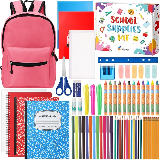 Gilprop 79 Pcs Christmas Gift Box for K-5 Elementary Middle Kit Bundle Bulk Essential for Operation Charity Xmas Gift(Pink)