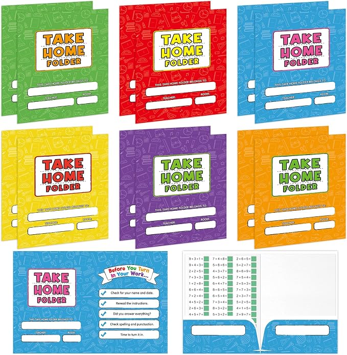12PCS Take Home Folders Homework 2-Pocket Folders Bulk for Students A4 Letter Size Colorful Classwork Homework Folder Organizer Gifts for Home Office Teachers Educational Supply 9.45 x 12.2 Inch