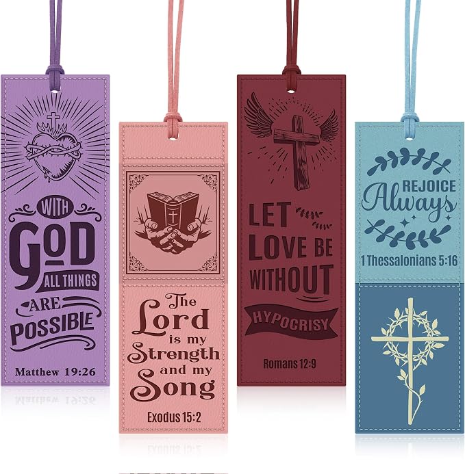 12PCS Leather Bookmark Bible Bookmarks for Reading Women Men Teacher Book Lovers Gifts, Vintage Religious Christian Bookmark Page Markers Inspirational Bible Verse Scripture Book Marks (Morandi,)