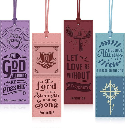 8PCS Leather Bookmark Bible Bookmarks for Reading Women Men Teacher Book Lovers Gifts, Vintage Religious Christian Bookmark Page Markers Inspirational Bible Verse Scripture Book Marks (Morandi)